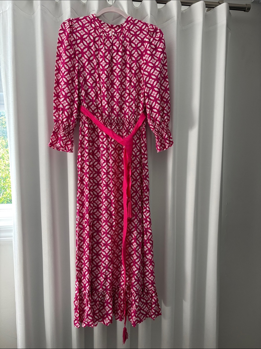 Women's Fuchsia Patterned 3/4-sleeve Sleeve Maxi Dress